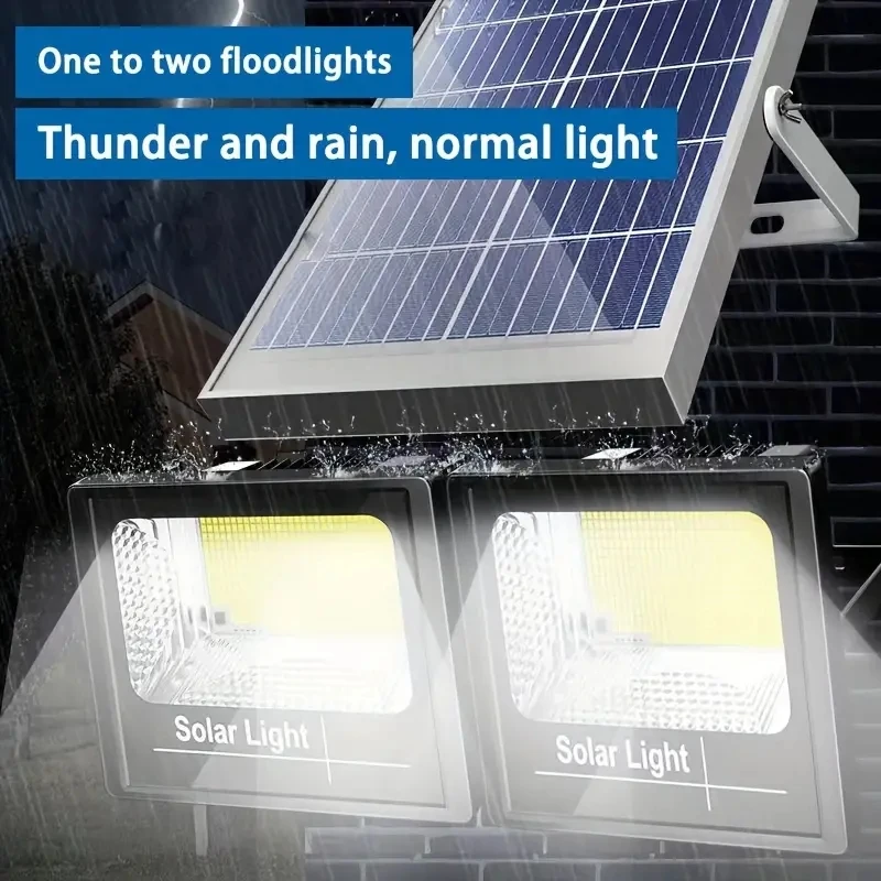 Luz Solar Led de 400W, luz de inundación de 2 cabezales de alto brillo, luz de pared impermeable para jardín al aire libre con panel solar de aluminio para jardín