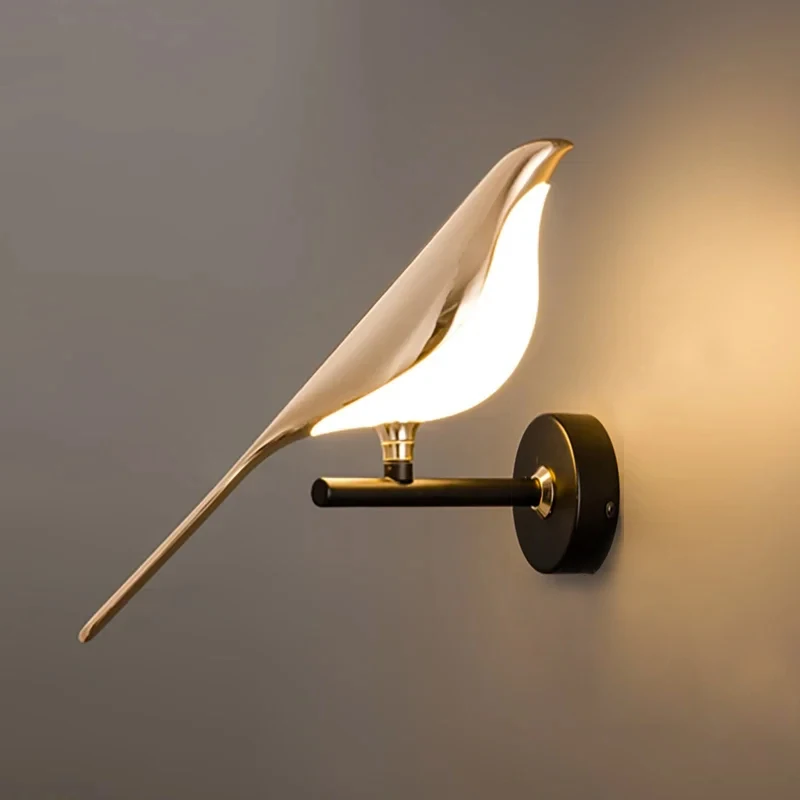 Lámpara de pared LED moderna para decoración del hogar, candelabro de iluminación interior de pájaro de Urraca, dormitorio, cabecera, sala de estar, arte decorativo Candelabro de pájaro nórdico para mesa de comedor luz