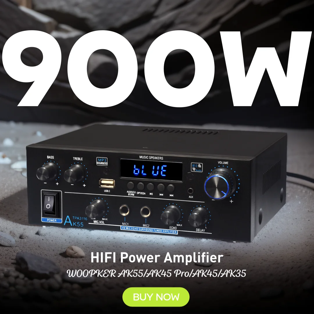 Amplificador Digital Woopker AK35/AK45 Pro/AK55, Amplificador de Sonido Bluetooth de 2 Canales HIFi FM USB para Casa, Auto y Karaoke