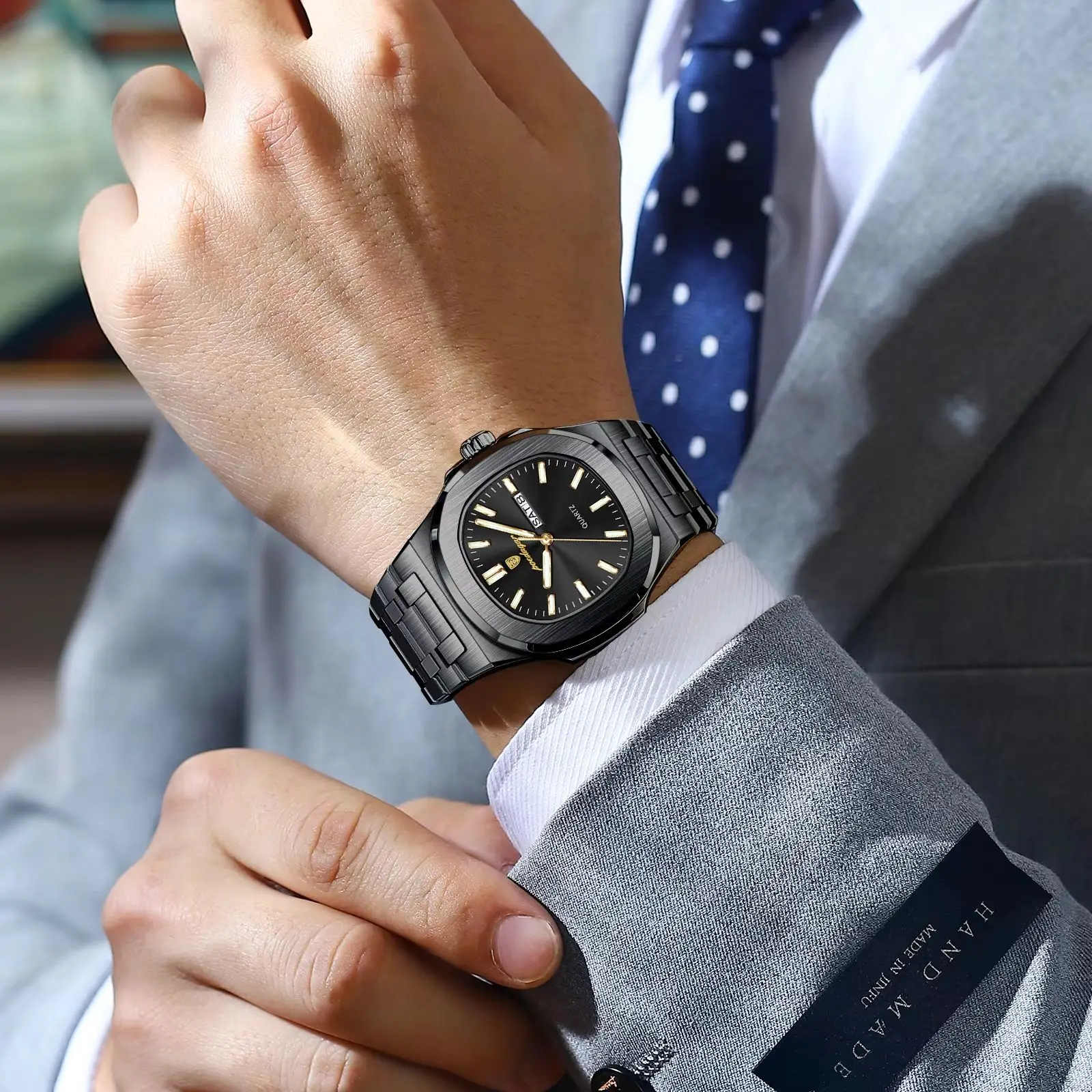 POEDAGAR, relojes cuadrados de lujo para hombre, Reloj luminoso resistente al agua con fecha y semana para hombre, Reloj de pulsera de cuarzo a la moda de acero inoxidable para hombre