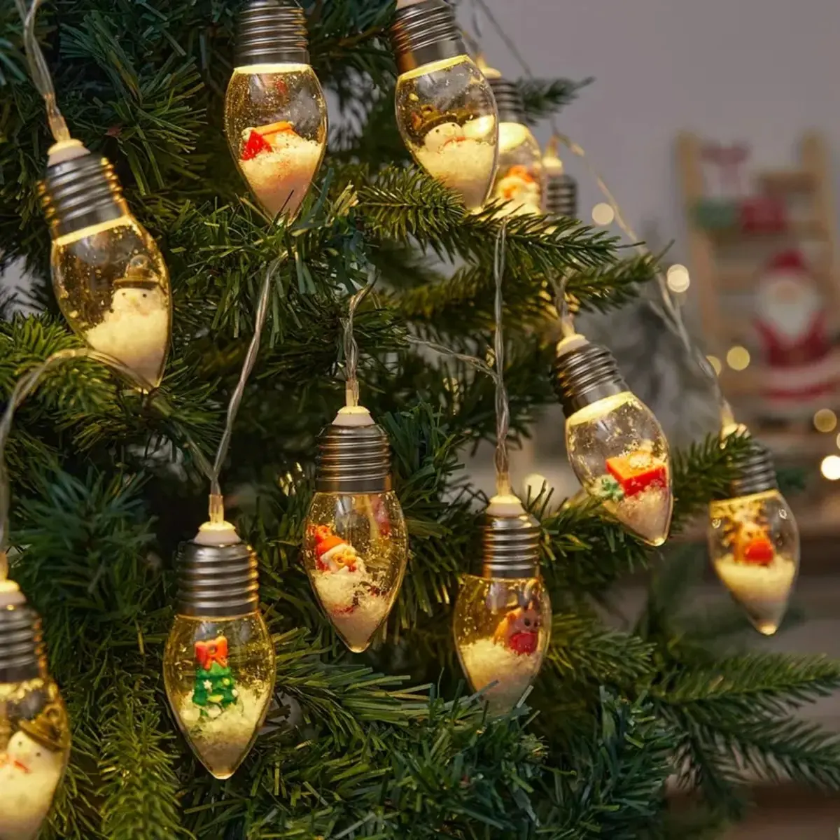 1pc10/20 LED bola de nieve de Navidad bombilla transparente luces de cadena con Navidad Santa Claus muñeco de nieve árbol regalos mezcla de luz alimentada por batería