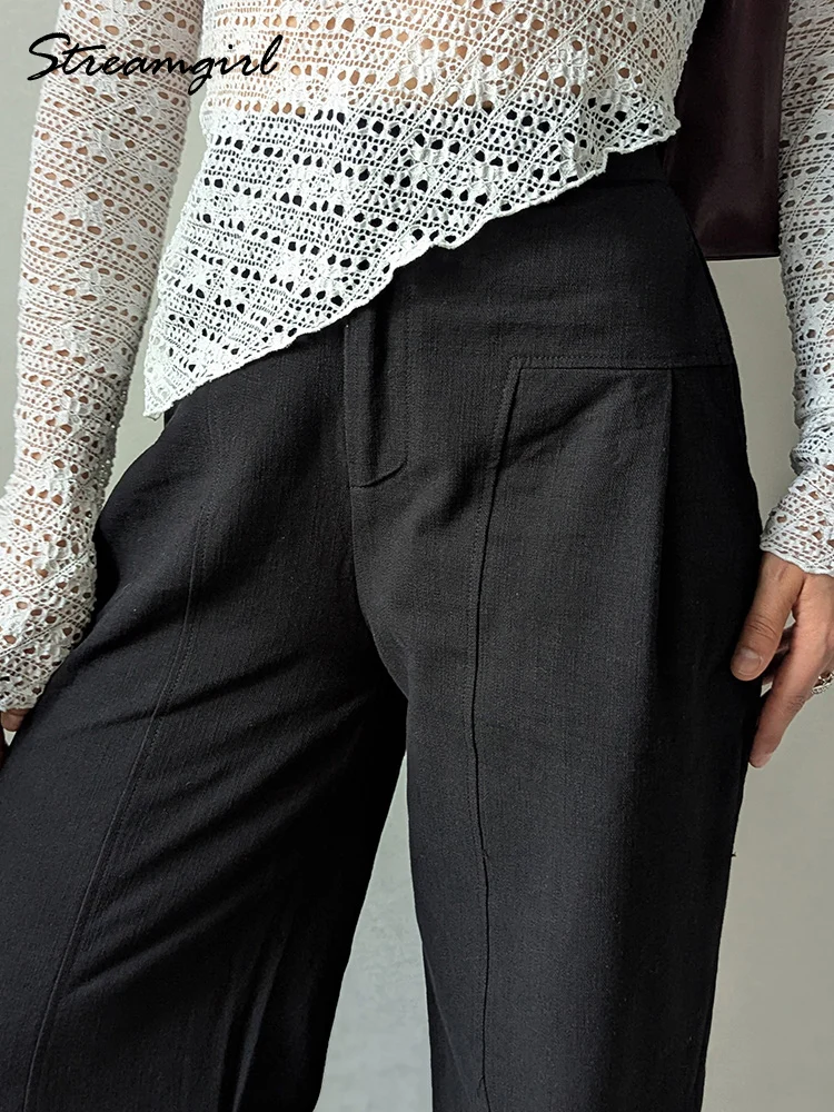 Pantalones blancos de lino y algodón para mujer, pantalones formales de pierna ancha, pantalones de traje de pierna recta de verano, pantalones formales de cintura alta para mujer, sueltos
