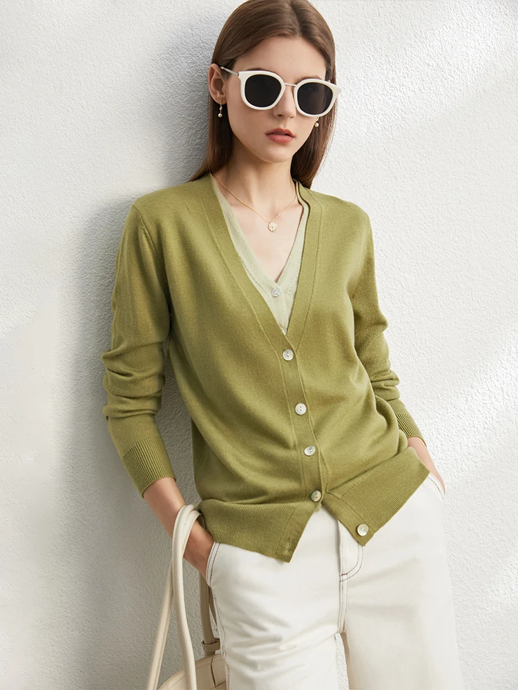 Amii-cárdigan minimalista de lana para mujer, blusa holgada con hebilla y cuello en V, 2024