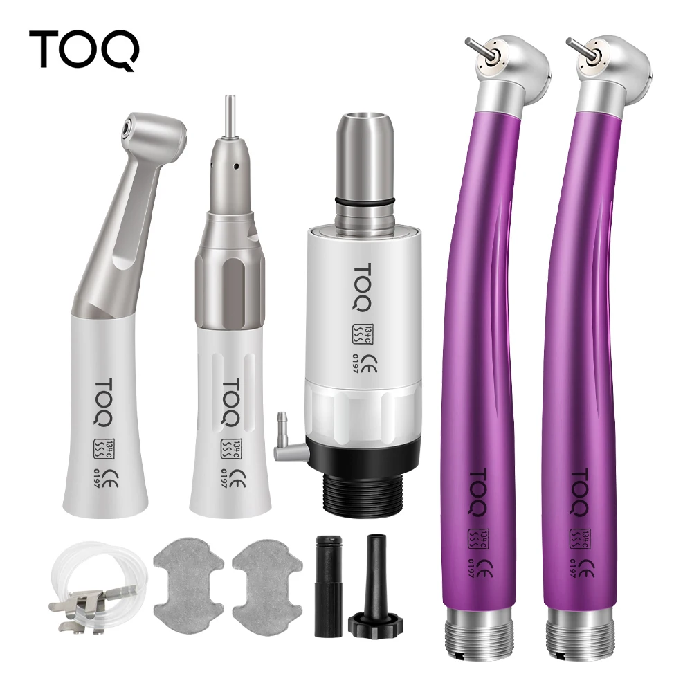 Kit de Piezas de Mano Dentales de Alta y Baja Velocidad, Rectas y Contraángulos, con Turbina de Aire de 2/4 Orificios M4 / B2, Juego Completo de Equipos Dentales