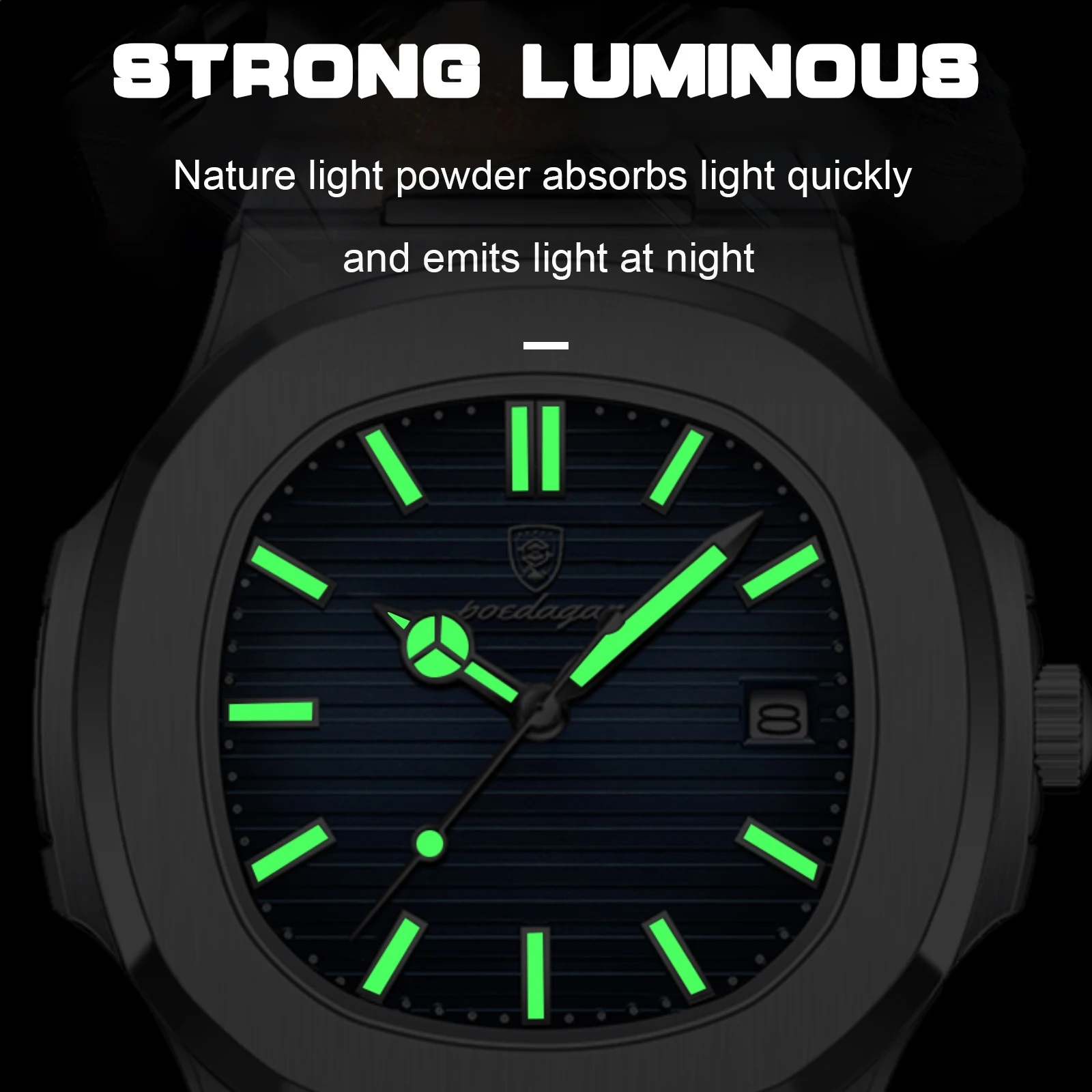 POEDAGAR, reloj cuadrado de cuarzo a la moda para hombre, relojes de acero inoxidable con fecha luminosa resistente al agua para hombre, reloj de pulsera de lujo para hombre de negocios