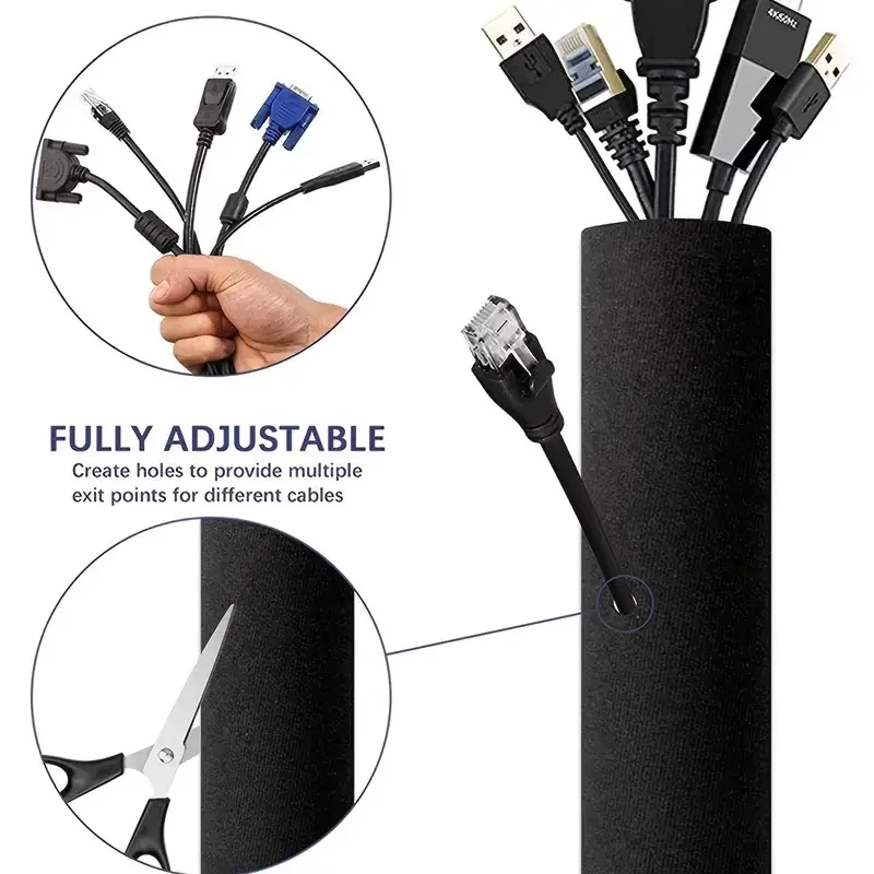 Funda Universal para gestión de cables, organizador de cables con cremallera, funda Flexible para cables, cubierta envolvente, enrollador de cables para el hogar y la Oficina