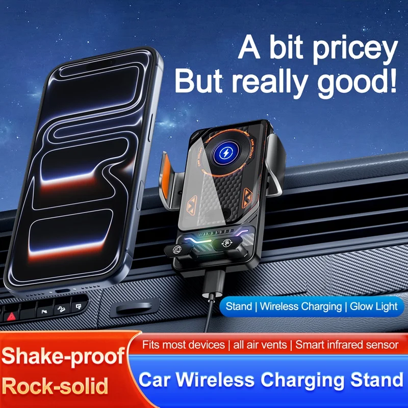 Cargador Inalámbrico Universal para Teléfono de Auto de 15W con Soporte Táctil 90 °   Soporte Giratorio para Samsung S25 S24 iPhone 17 16 15 14 13 12 11 Pro Max