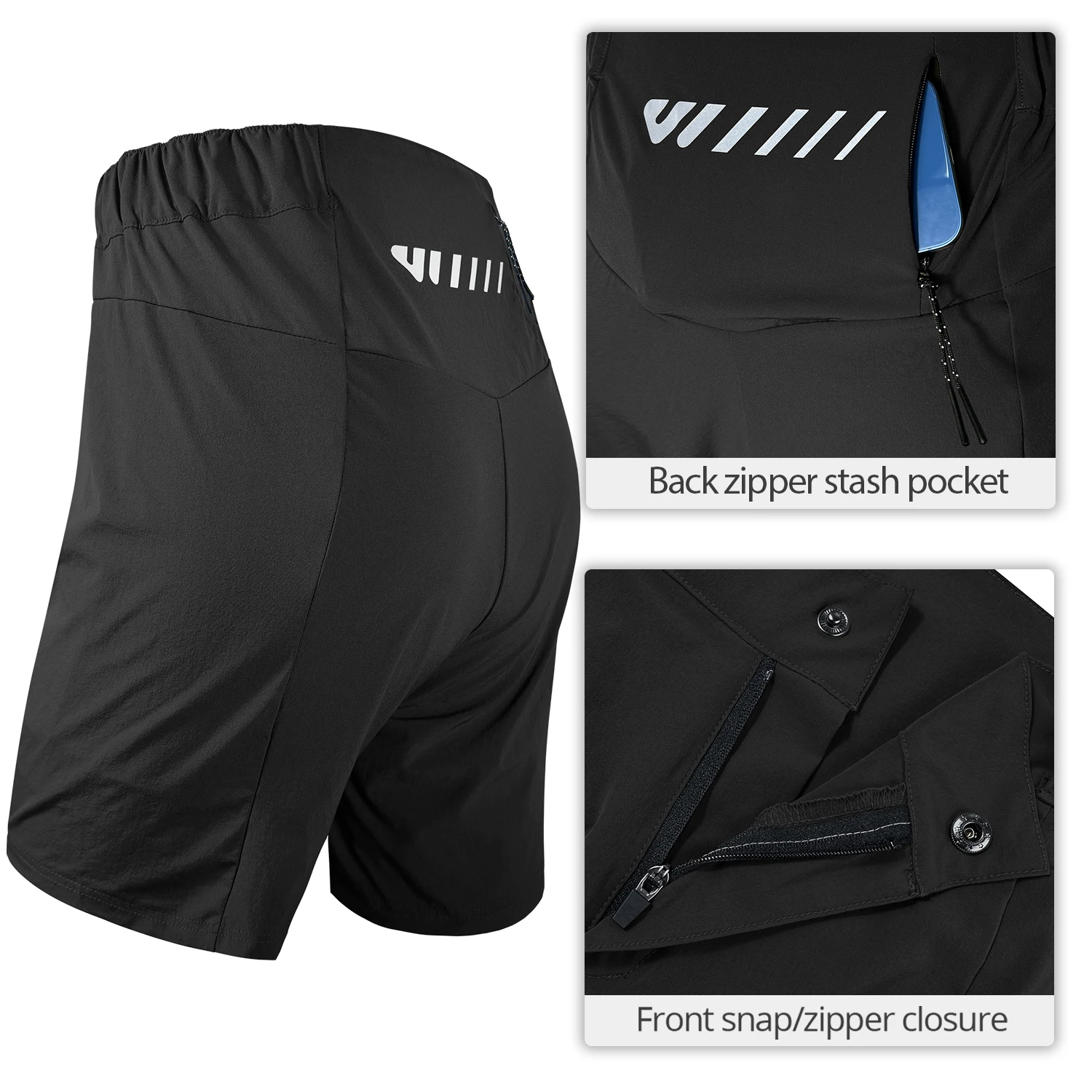 Wulibike Pantalones cortos de bicicleta de montaña para mujer Ropa interior de ciclismo acolchada 2 en 1 con pantalones cortos de ciclismo acolchados Bolsillo con cremallera, pantalones deportivos de montaña