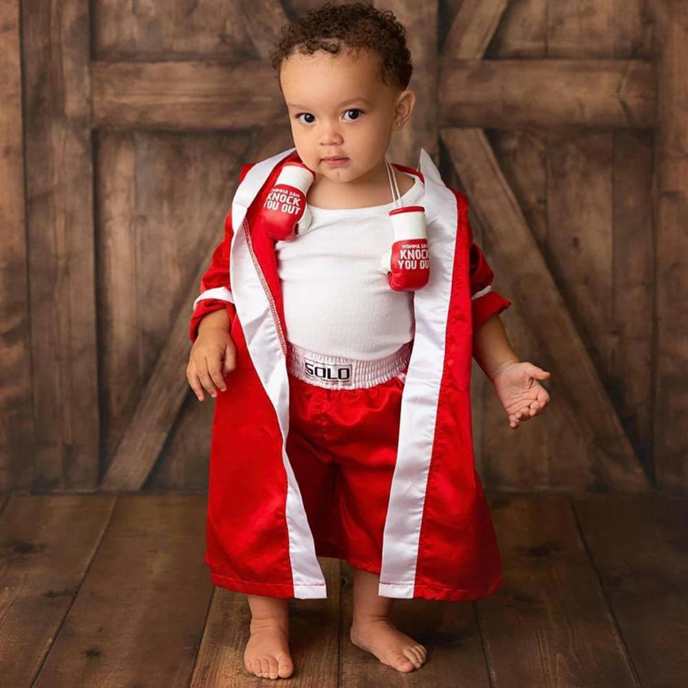 Accesorios de fotografía recién nacido, traje de fotografía de bebé con tema de boxeo, albornoz infantil, pantalones cortos, conjunto de guantes, disfraz de fotografía para recién nacido, accesorios de estudio