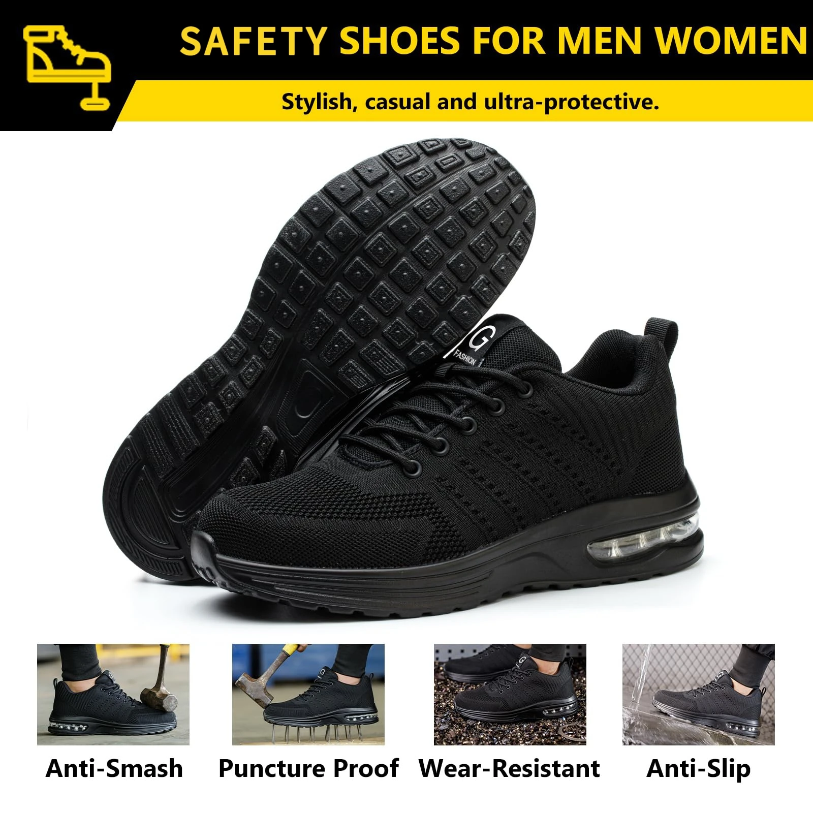 Zapatos de seguridad ligeros para hombre y mujer, zapatillas de trabajo con cojín de aire, zapatos con punta de acero, botas de seguridad para construcción, zapatos de trabajo antigolpes