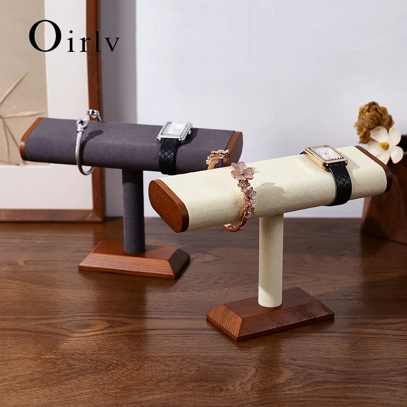 Oirlv estante de almacenamiento de relojes de madera, soporte de exhibición de relojes con barra en T, soporte organizador de joyas para reloj, pulsera, mesa, almacenamiento de joyas
