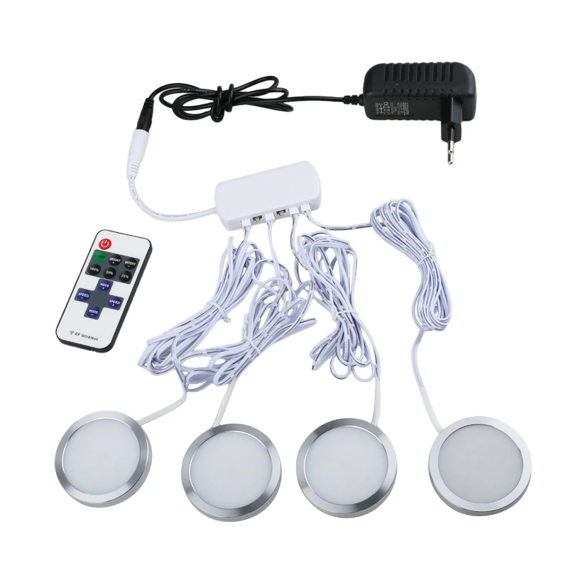 Luces LED nocturnas para debajo del gabinete, vitrina, lámpara de armario, Control remoto para el hogar, cocina, escaparate, decoración de armario