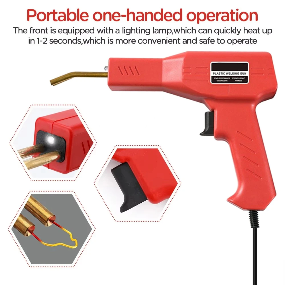 Soldador de plástico de 220 V/110 V grapadora caliente, herramienta de reparación de parachoques de plástico para automóviles, pistola de soldadura casera con 200 piezas de cuatro tipos de clavos de soldadura y luz LED