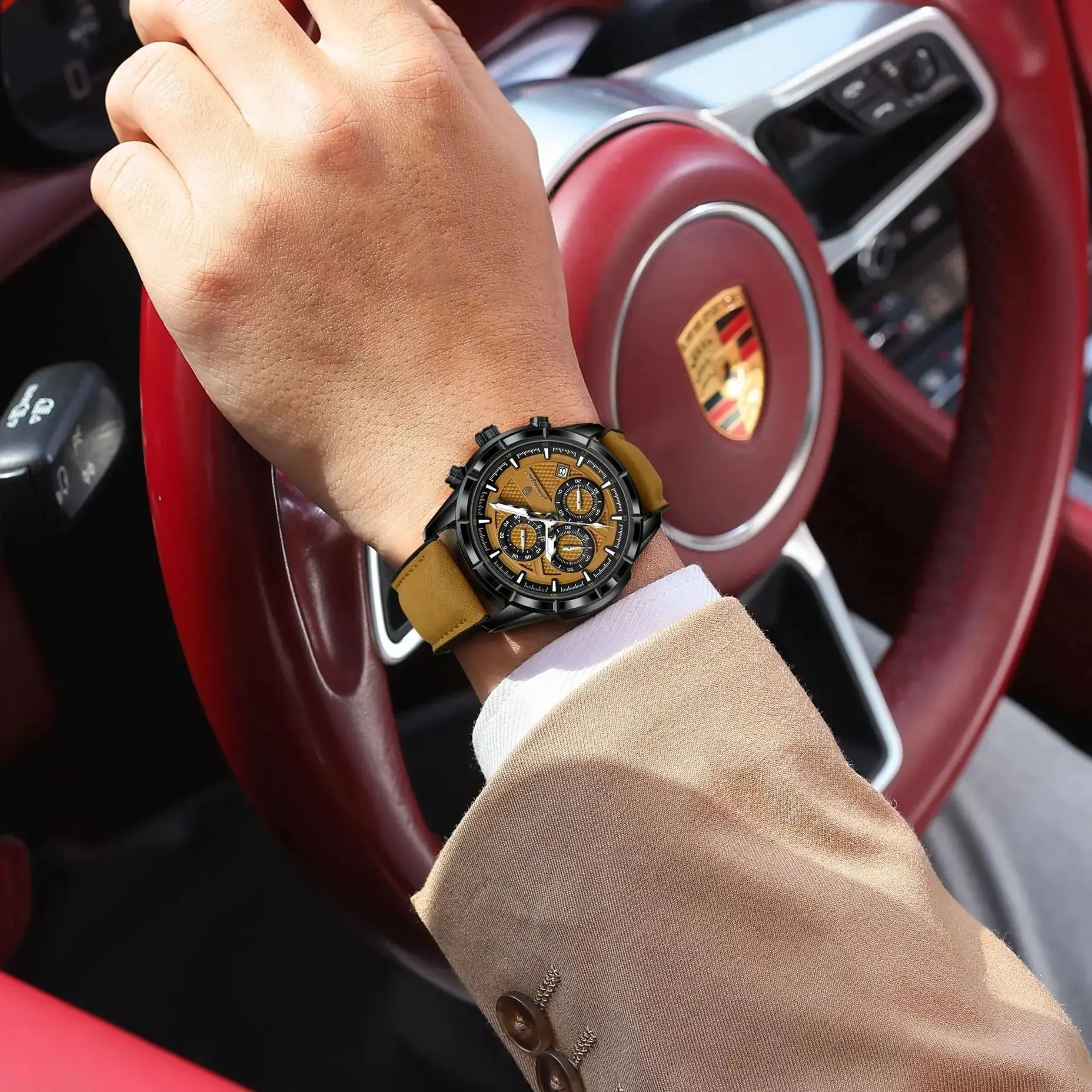 Reloj de Pulsera POEDAGAR Vintage para Hombre, Reloj de Cuarzo de Moda con Correa de Cuero, Fecha, Cronógrafo, Luminoso, Resistente al Agua, para Hombre de Negocios
