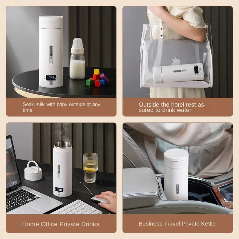 Hervidor eléctrico de viaje, calentador de agua rápido y portátil, calentador de leche para bebés, hervidor térmico de acero inoxidable 304