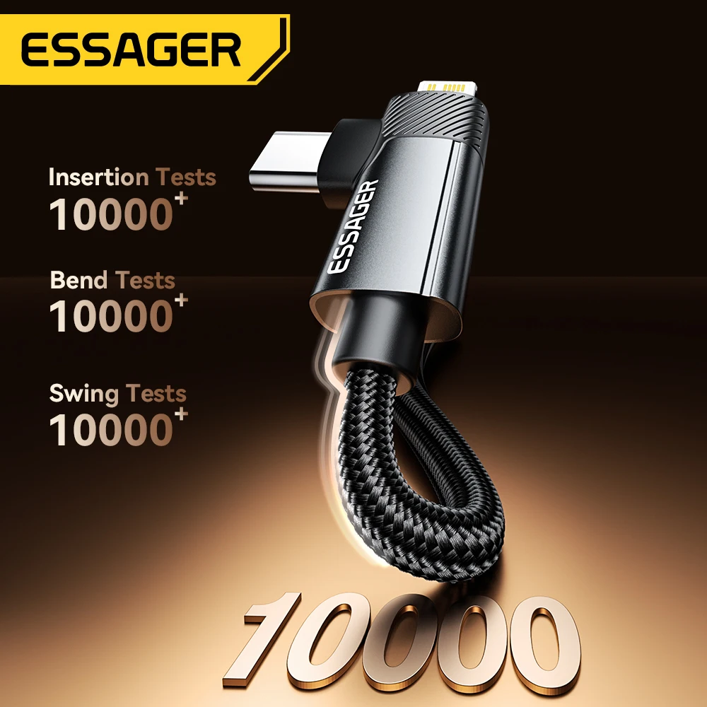 Essager PD 2 en 1 Cable USB A ángulo de 90 grados tipo C/Cable de carga rápida Lightning para iPhone 16 15 14Pro Max iPad Xiaomi Huawei