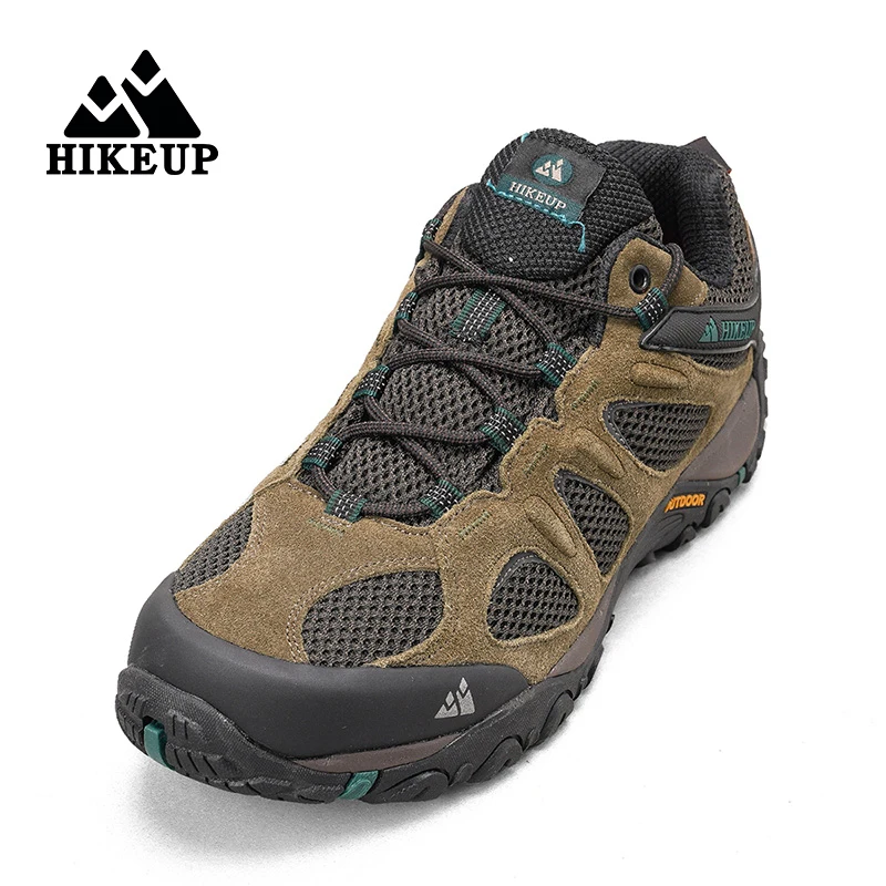 HIKEUP-zapatos de senderismo de cuero para hombre, calzado deportivo resistente al desgaste, con cordones, para escalada, Trekking y caza, novedad