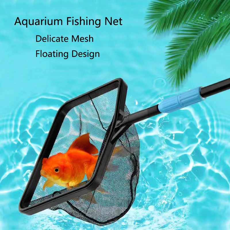 Red de pesca para acuario cuadrada con mango largo extensible, red de aterrizaje para pescar peces, camarones, accesorios limpios, nuevo