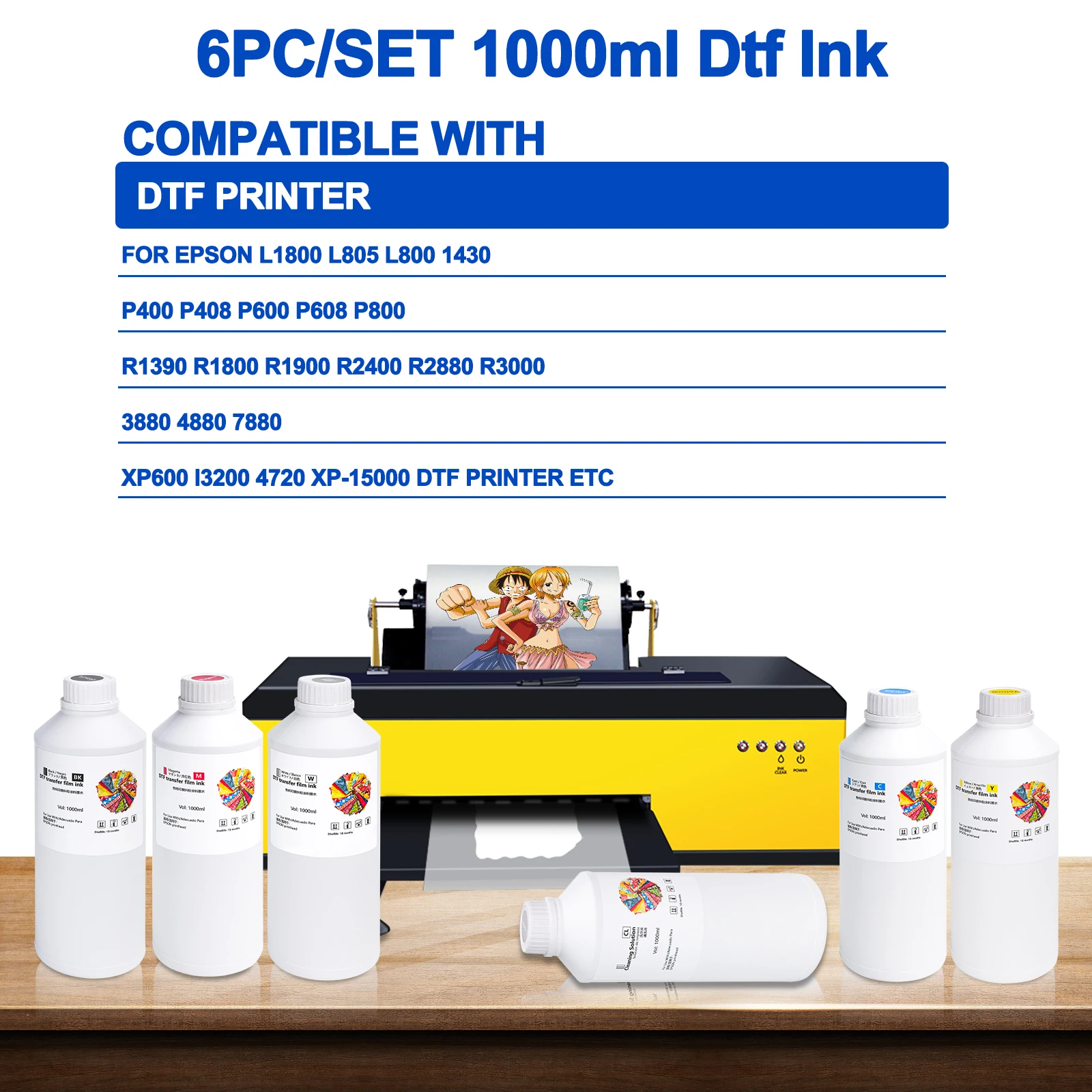 Tinta de transferencia DTF Direct To Film, tinta DTF 1000ML/botella para cabezal de impresión Epson DX5 DX7 4720 XP600 L1800 1390 L805 L3200, impresora DTF
