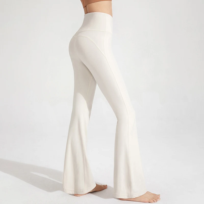 Pantalones desnudos de cintura alta para mujer, pantalones elásticos con parte inferior acampanada para ejercicio físico, informales, para correr al aire libre, Yoga