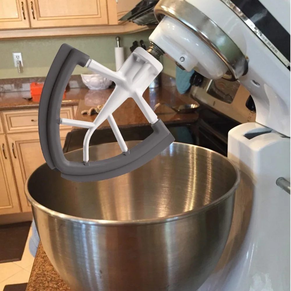 Batidor de borde flexible de 4,5-5 cuartos para batidora de pie con cabezal inclinable de paleta plana KitchenAid con raspador de tazón con bordes de silicona flexibles