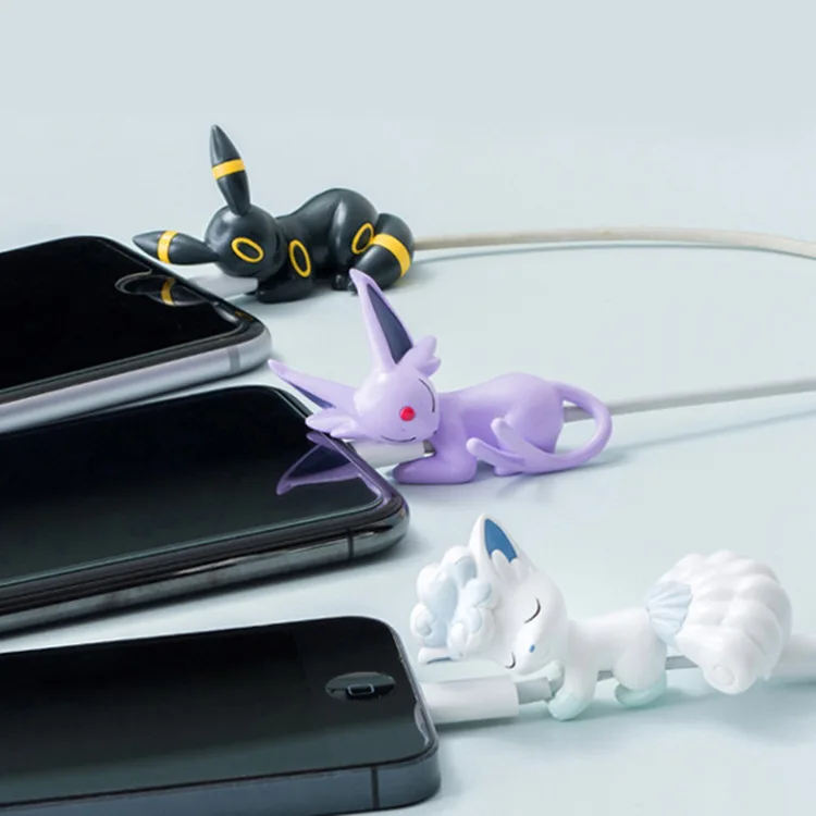 Protector USB de Pokémon, Cable Kawaii, Protector de figura de dibujos animados para cargador, accesorios para iphone, figuras de juguete de Anime, Pikachu Eevee