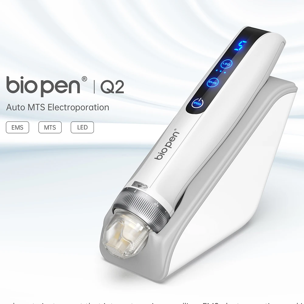 Mejor Lápiz de Microneedling Bio Pen Q2 EMS Derma Pen con 2 agujas automáticas para suero de regalo - Equipo de belleza con terapia de luz LED