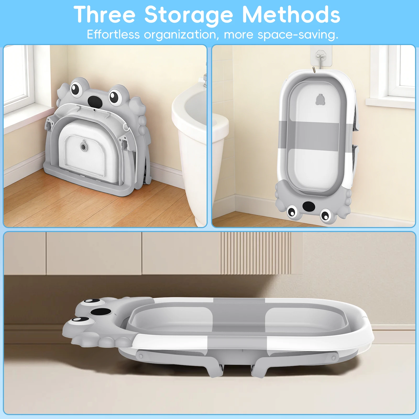Bañera plegable para bebés con tapete antideslizante, bañera para bebés con termómetro integrado, bañera portátil para bebés de 0 a 36 meses