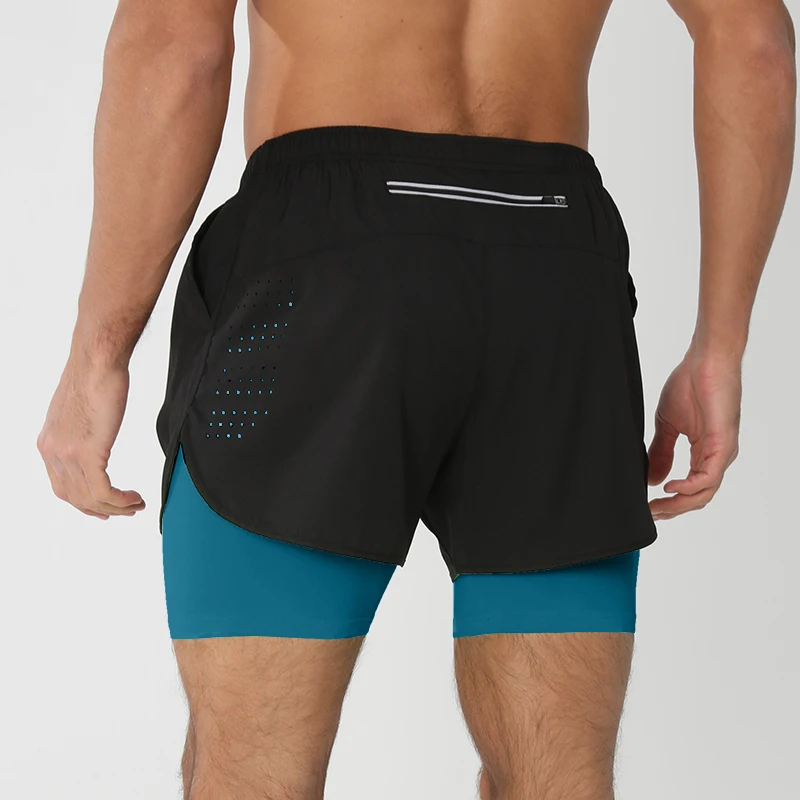 Pantalones cortos para correr para hombre, pantalones cortos negros de doble capa para Fitness de secado rápido, nuevos pantalones cortos deportivos para entrenamiento y culturismo, novedad