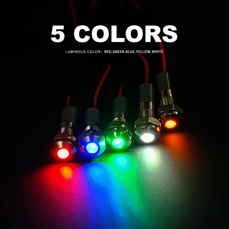 VaneAims 6mm Metal LED luz indicadora montaje en Panel lámpara de señal pequeña rojo azul amarillo verde blanco 220V 24V 12V 6V 3V
