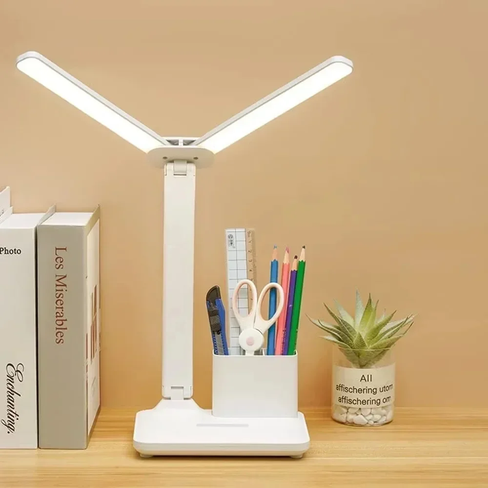 Lámpara de escritorio LED, lámpara de mesa plegable táctil regulable por USB con calendario, reloj de temperatura, luz nocturna para estudio, lámpara de lectura