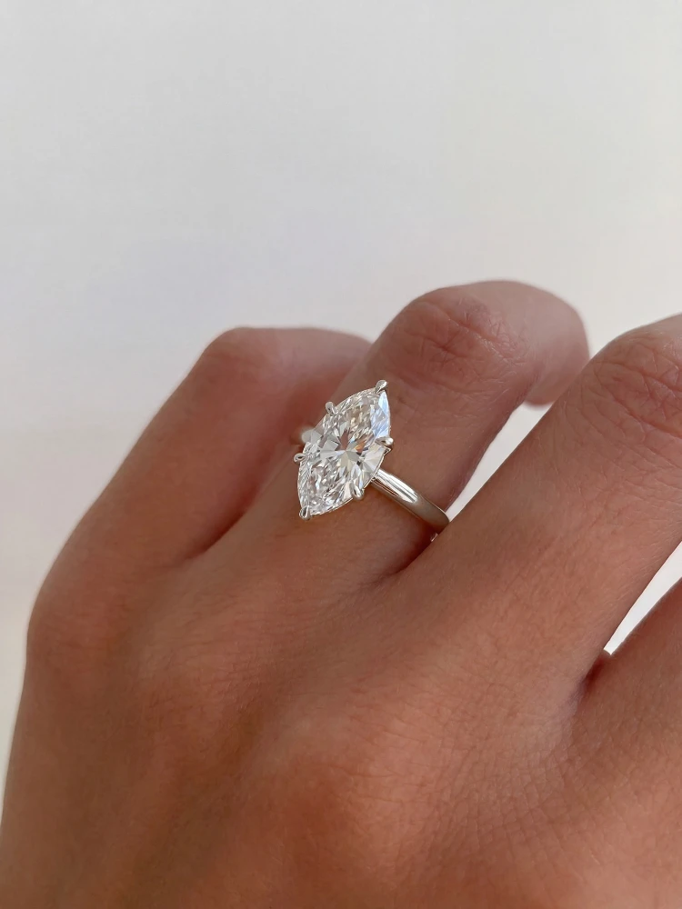 Anillo Moonla de Plata de Ley 925 clásico con circonita marquesa de 1-3 quilates para mujer, joyería fina de alta calidad para fiesta de compromiso