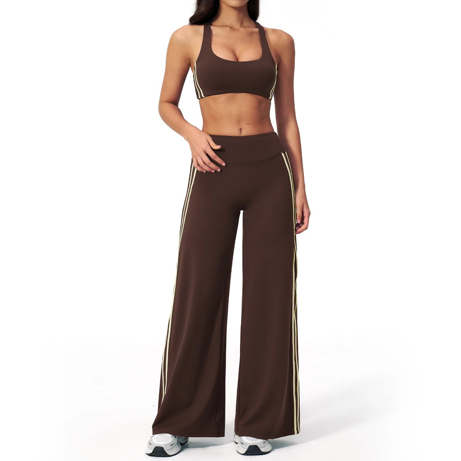 Conjunto de Yoga de 2 Piezas, Traje Deportivo para Gimnasio, Ropa Deportiva para Mujer, Bra Deportivo y Pantalones Acampanados, Ropa de Entrenamiento, Conjuntos Deportivos de Yoga para Mujer