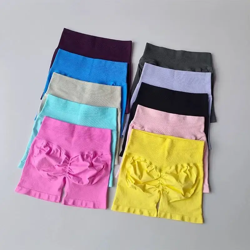 Pantalones cortos deportivos de realce de cadera color melocotón para mujer, cintura alta y ajuste de cintura, adelgazamiento, correr, secado rápido de cadera, pantalones ajustados de tres puntos