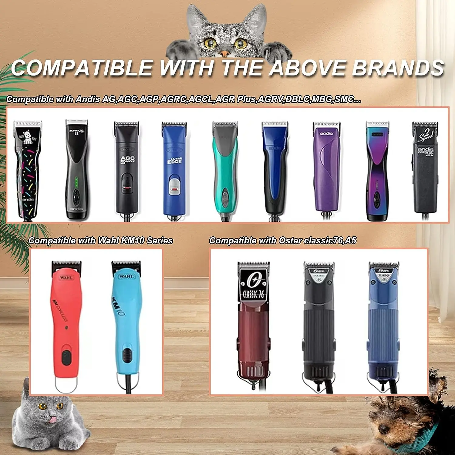 10 unids/lote 18 dientes borde cerámico acero recubierto de carbono cuchilla cortadora para mascotas cuchilla de cuidado de perros accesorios eléctricos para Andis Wahl