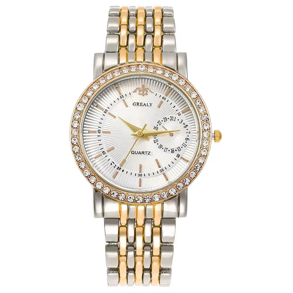 Elegante Reloj de Mujer Dos Tonos con Cristal Correa de Acero Cuarzo