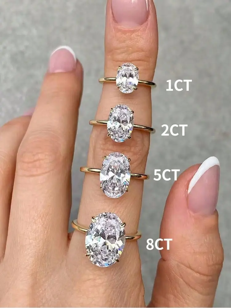 Anillo de Plata de Ley 925 con circonita de 1-8CT, precioso anillo de piedra ovalada brillante para mujer, compromiso, boda, joyería fina de lujo de alta calidad