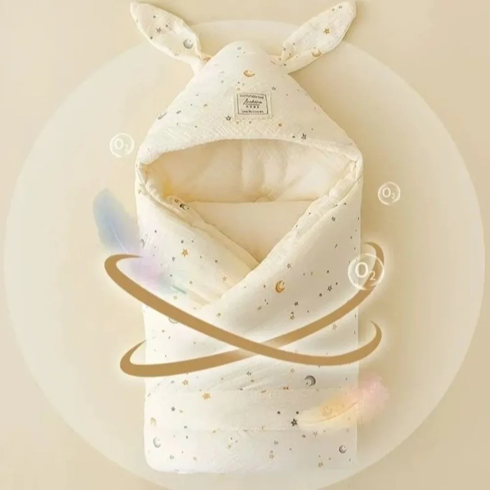 Manta envolvente de algodón arrugado de lujo, diseño de Orejas de conejo, manta térmica Extra suave, diseño acolchado, envoltura para bebé, cuidado de recién nacido