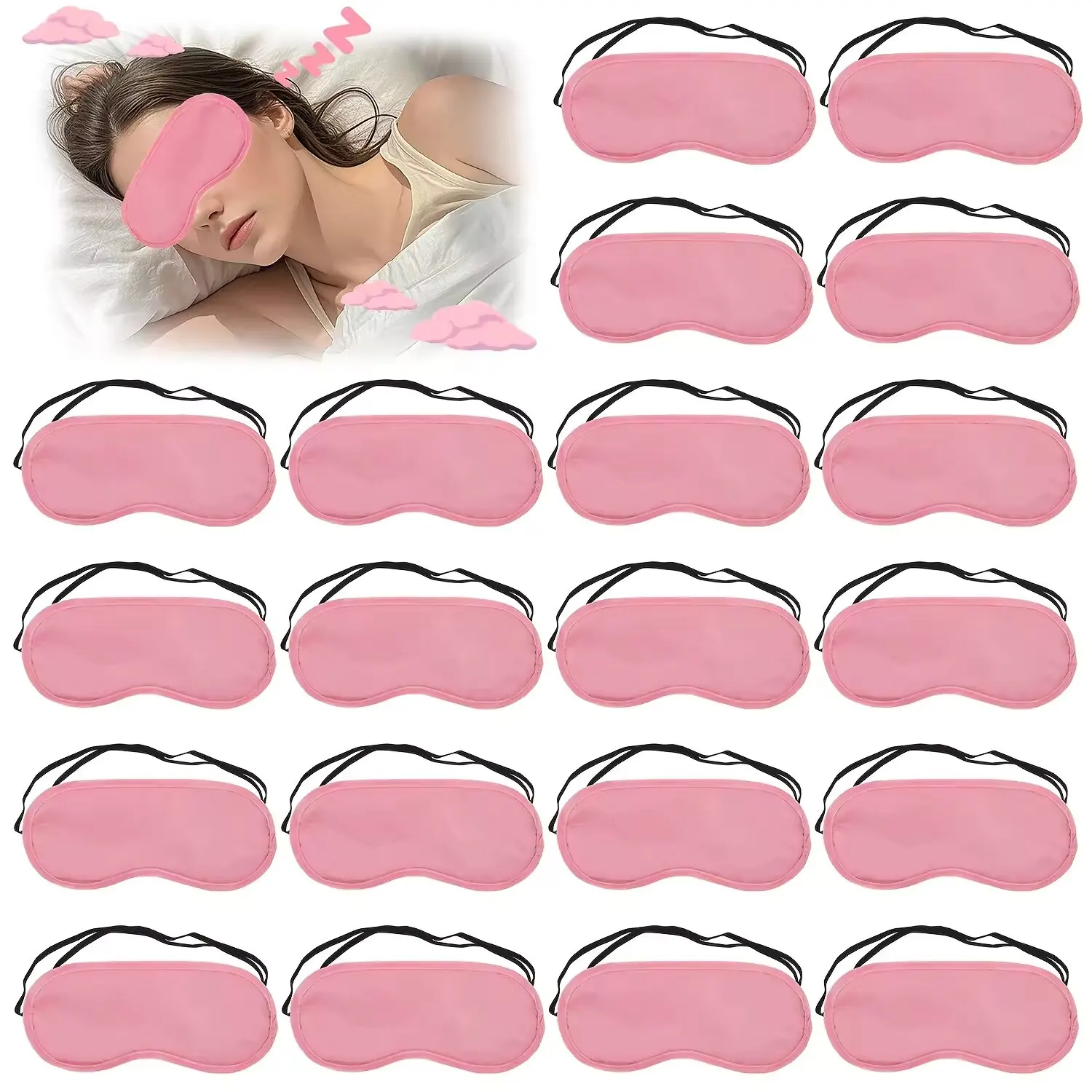 Paquete de 20 Antifaces de Seda Rosa y Negra con Correas Elásticas Ajustables, Cómodos para Mujeres y Hombres, para Viajes y Relajación