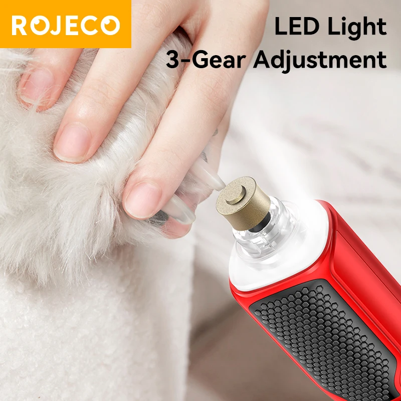 Cortauñas Eléctrico para Mascotas ROJECO, Recargable, con Luz LED, 7 Velocidades Ajustables, para Perros y Gatos
