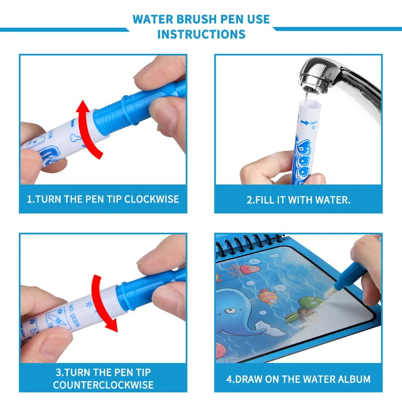 Libro mágico con dibujo al agua, juguetes Montessori, libro para colorear reutilizable, libro mágico de dibujo al agua, educación temprana sensorial para niños