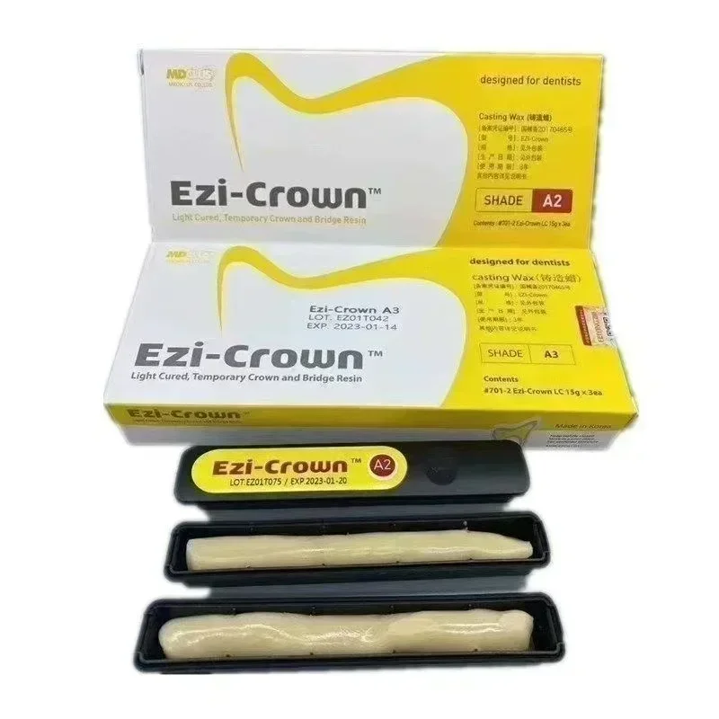 Resina Dental Ezi-Crown de Fotopolimerización para Coronas Temporales y Puentes, Material Dental para Carillas/Inlays/Onlays A1/A2/A3