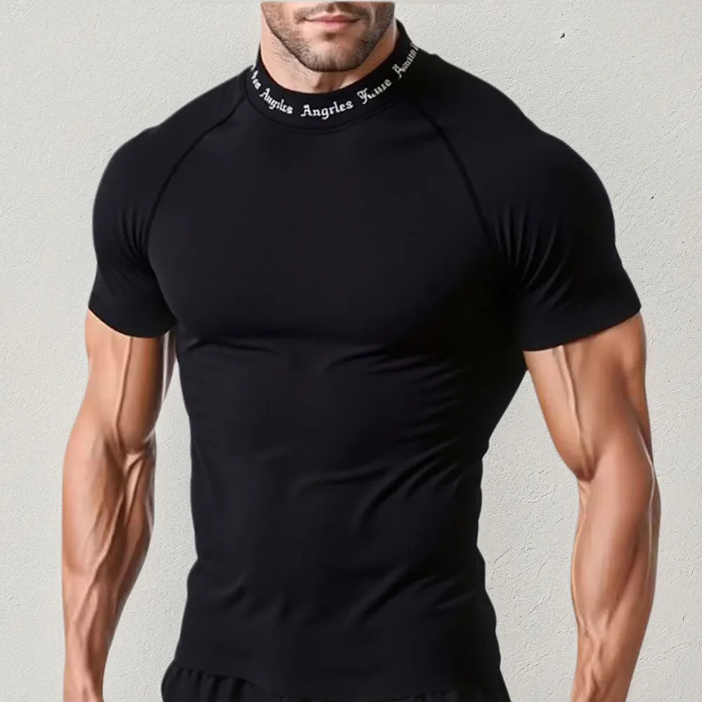 Camiseta de manga corta de compresión informal de secado rápido para culturismo para hombre, ropa deportiva para gimnasio, camiseta de entrenamiento para correr