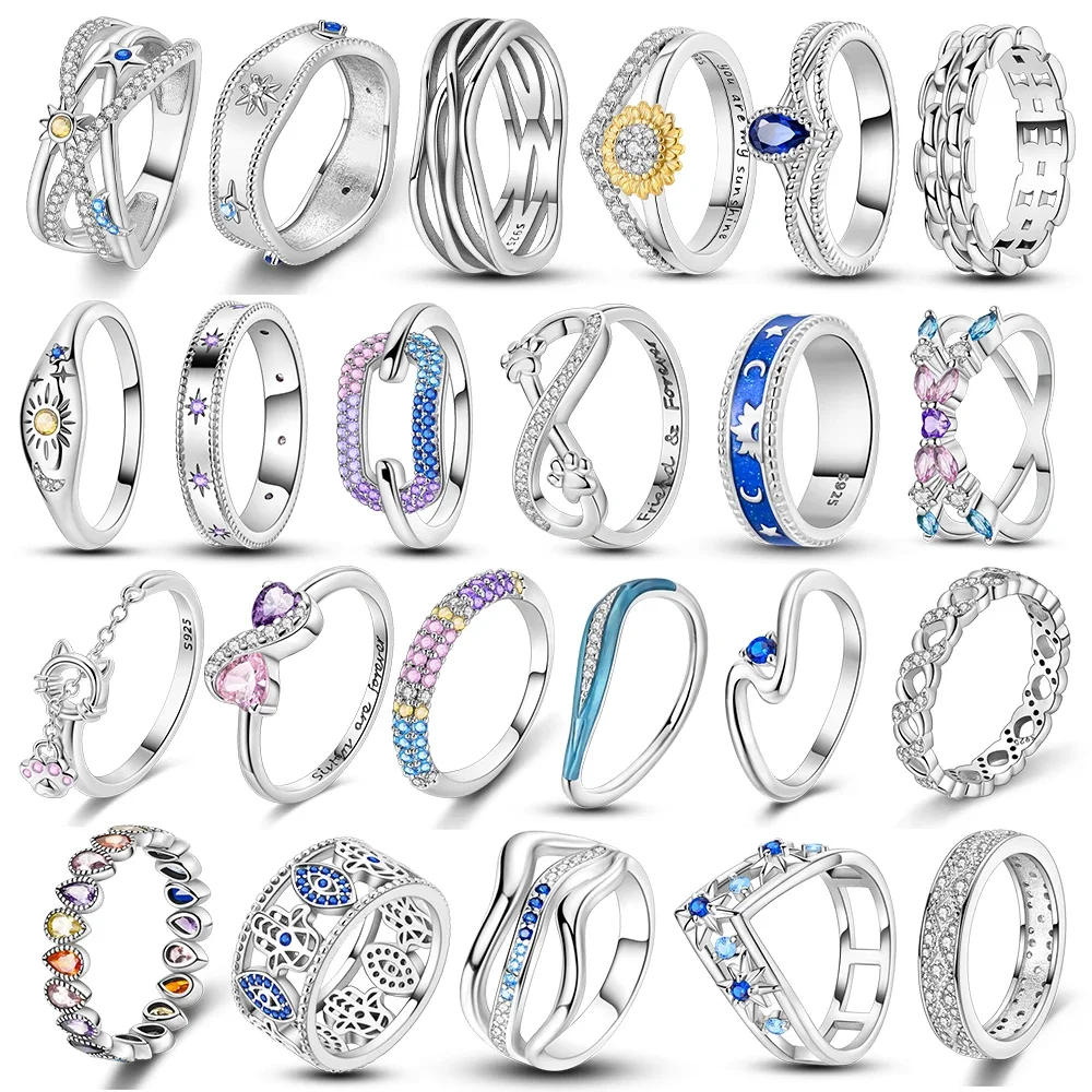 Anillos de moda para mujer, estrellas y luna, girasol, corazón rosa, circón, anillos anchos de lujo, regalo de joyería de boda de compromiso a la moda