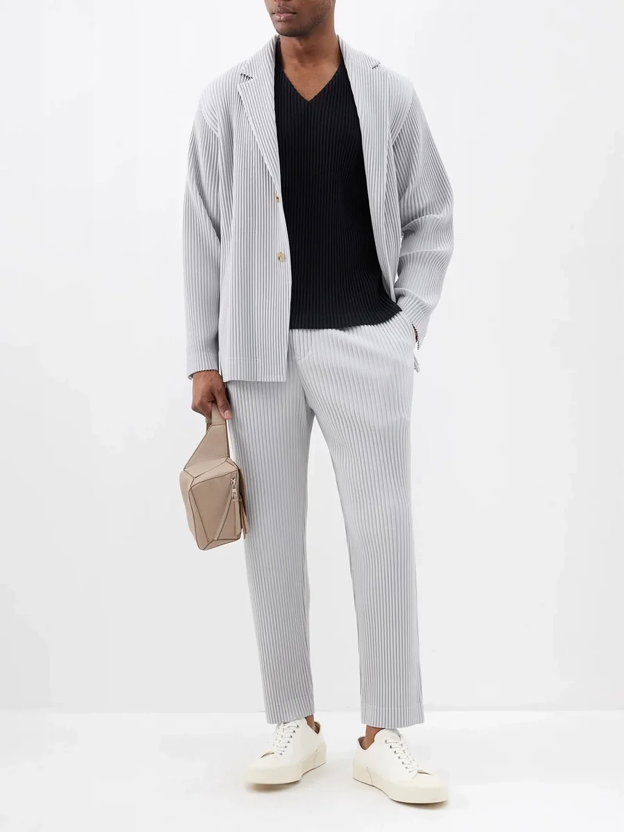 Pantalones plisados Miyake para hombre, pantalones rectos holgados, pantalones casuales de moda, pantalones plisados Miyake de estilo japonés