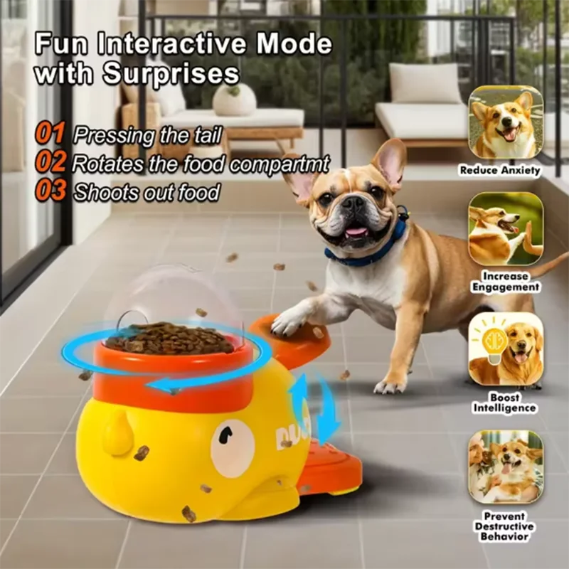 Perro, gato, comedero para mascotas, pequeño pato amarillo, rompecabezas interactivo, máquina de alimentación para perros, cachorro, juguete de comida faltante, fondo antideslizante