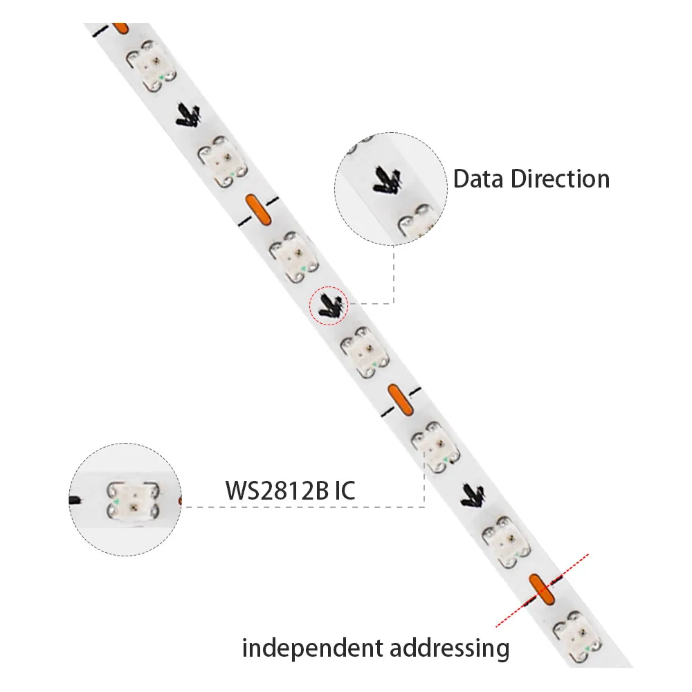 Tira de luces LED ultraestrecha WS2812B de 2,7mm WS2812 2020 160Leds/m direccionable individualmente cinta de luz RGBIC Samrt DC5V/12V