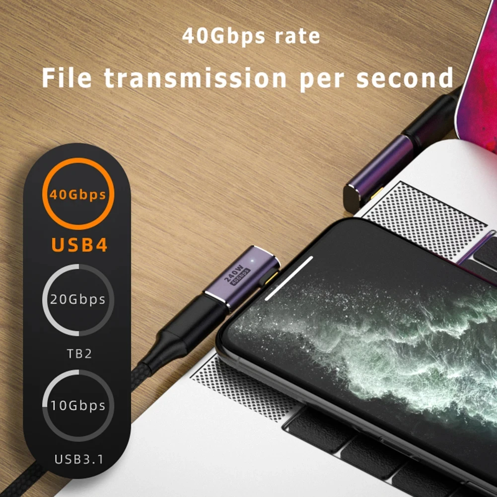 Adaptador OTG tipo C 5A, convertidor de datos de carga rápida de 240W, USB 4,0, 40Gbps, compatible con 8K, 60Hz, USB C, adaptador de codo de 90/180 grados