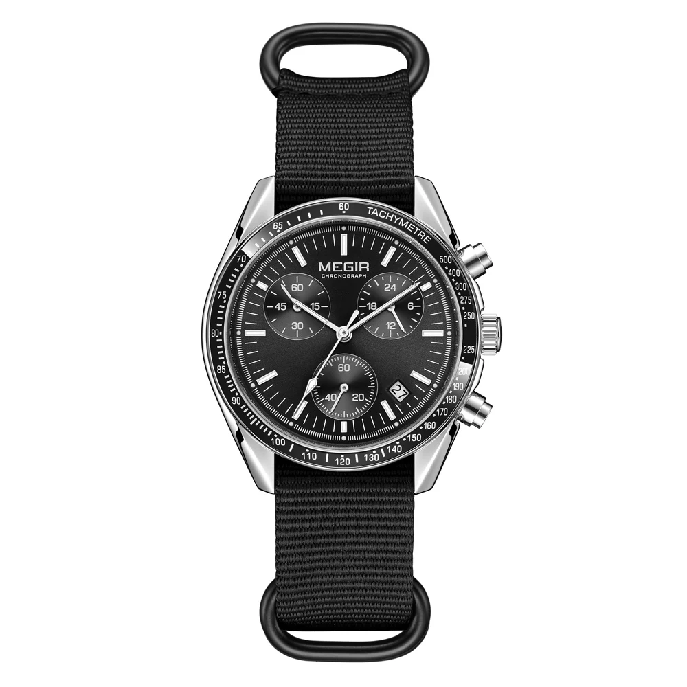 Relojes MEGIR con cronógrafo de cuarzo, reloj de pulsera deportivo resistente al agua para hombre con correa de nailon a la moda, punteros luminosos con fecha, regalo para hombre