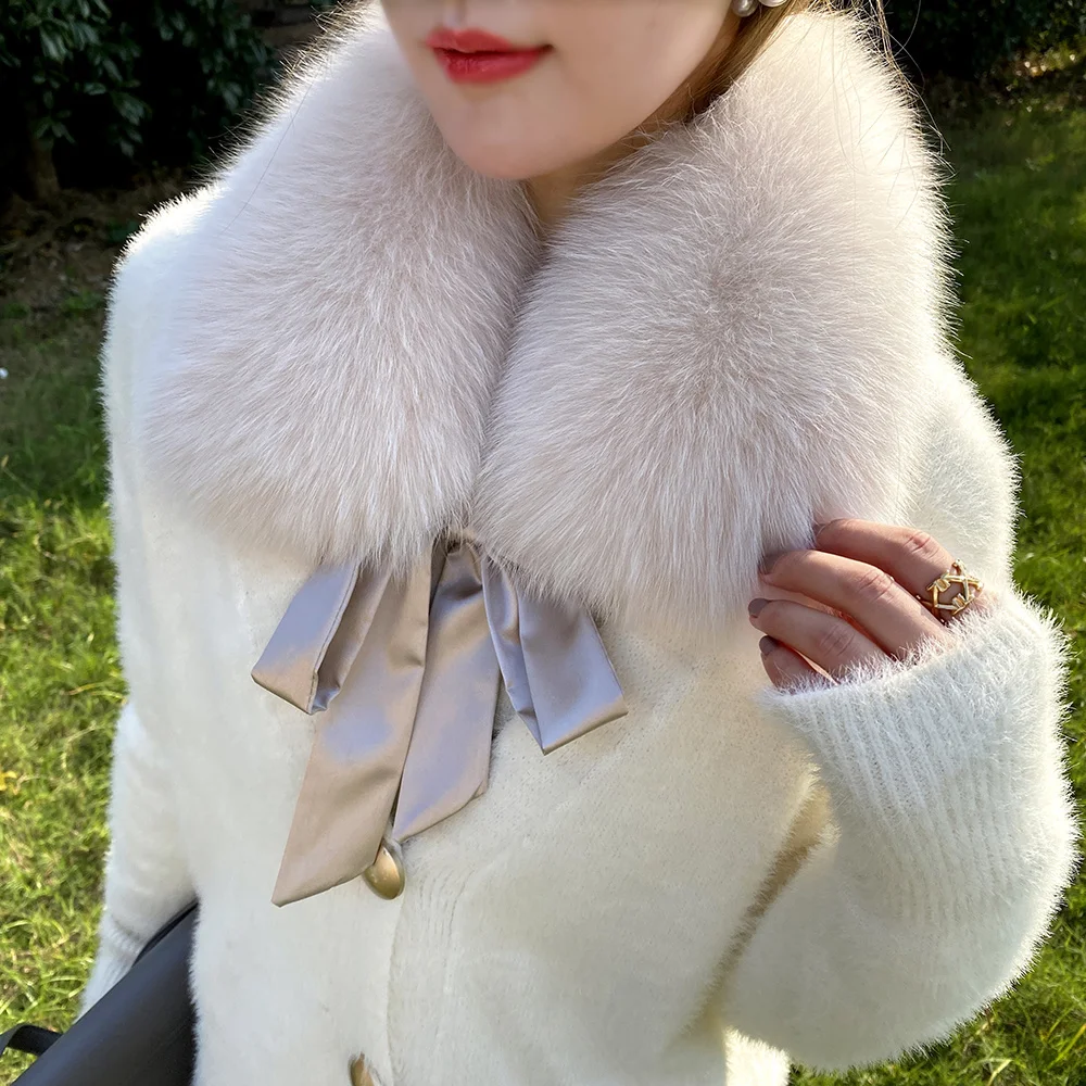 Cuello de piel de zorro Real con cinta, bufanda de piel de 100% para invierno para mujer, capuchas de piel Natural para abrigo, chaqueta, cuello extraíble cálido a la moda